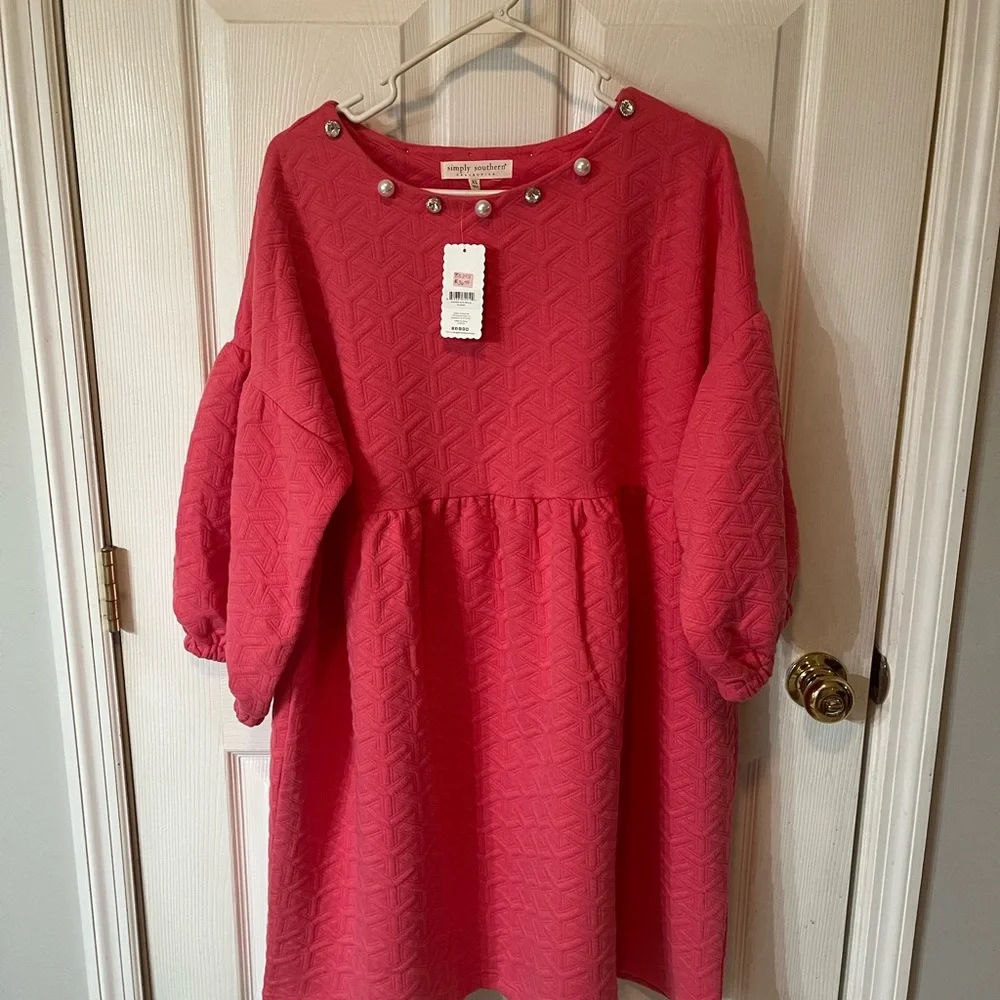 Simply Southern Hot Pink Dress with Gem Accents - Picture 2 of 4